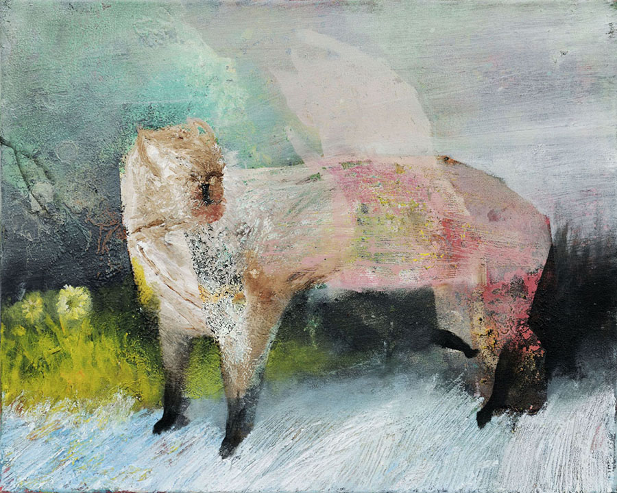 Wolf mit einer Blume